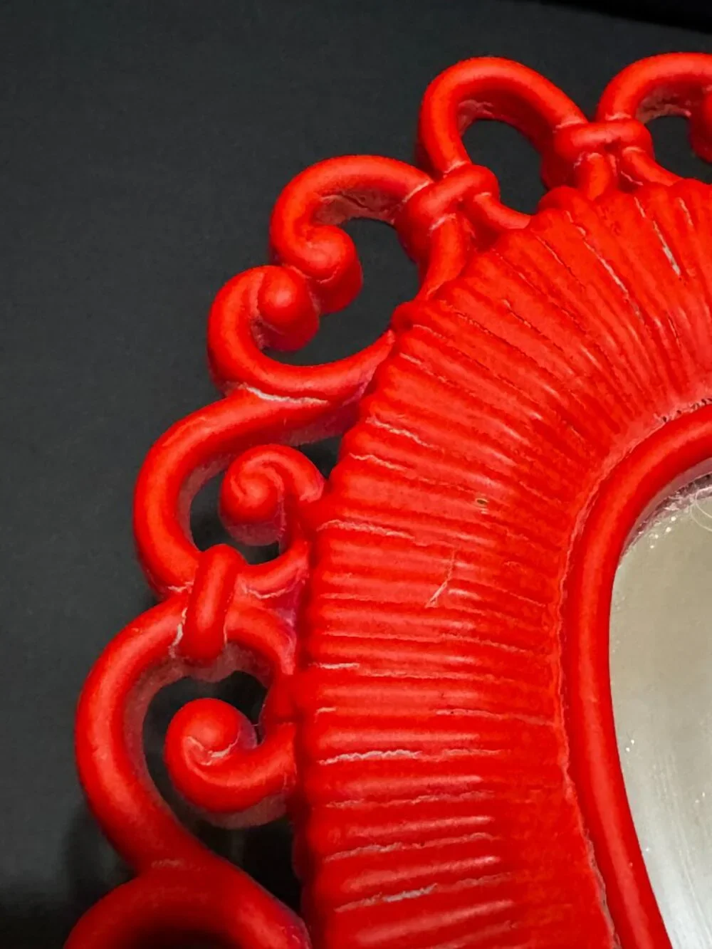 Homco x Syroco Dart Faux Rattan Oval Wall Mirror 2618, Red, Vintage Circa 1970